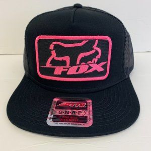 OTTO NEW Fox Embroidered Patch Cap Flat Bill Mesh Back Snapback Black/Black